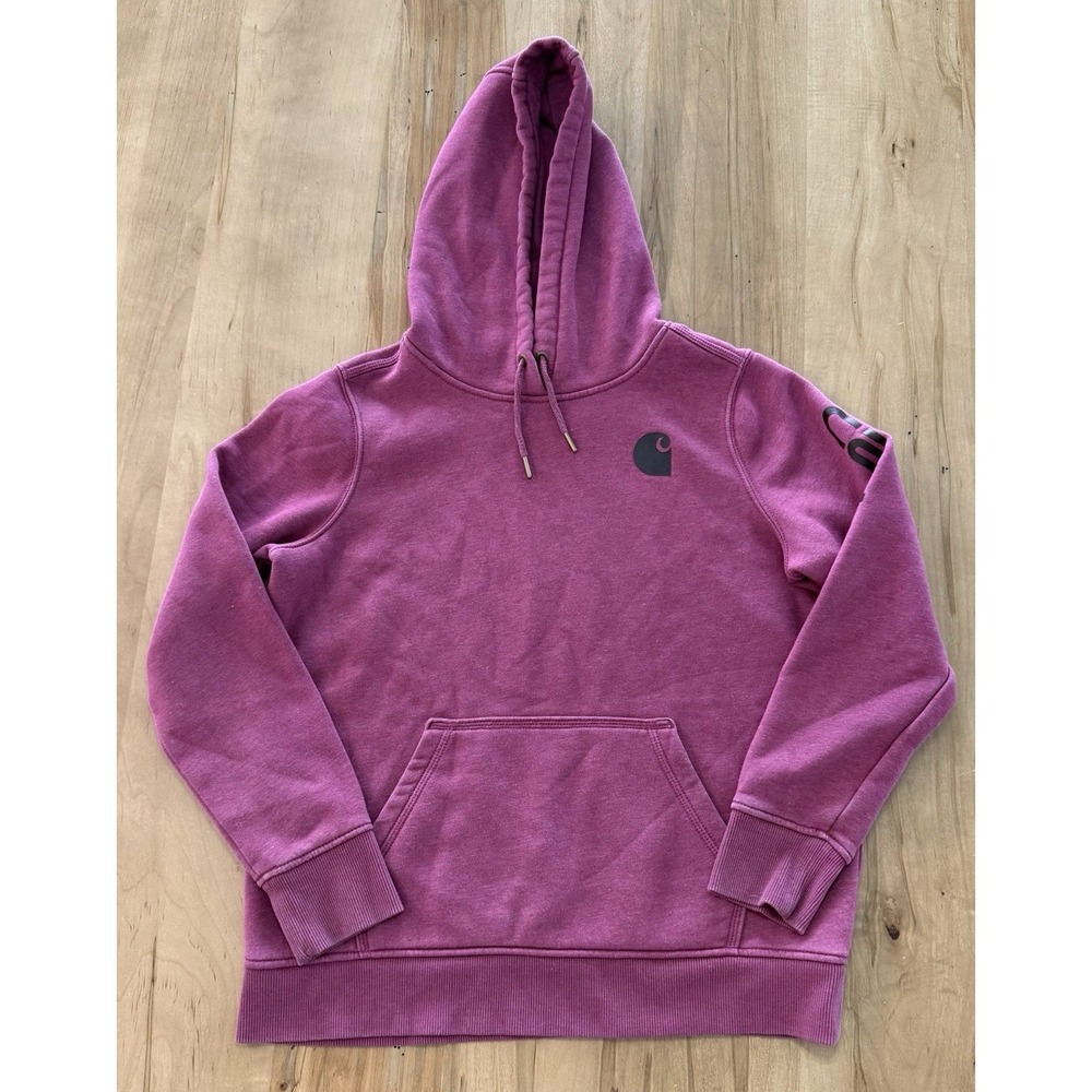 Women's Carhartt Size Large (12-14) Logo Sleeve Hoodie Relaxed Fit Sweatshirt